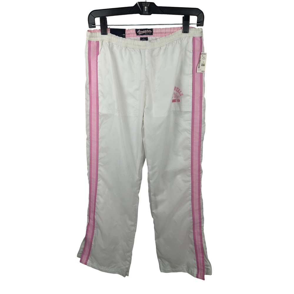 Aeropostale Y2K White Pink Stripe Nylon Track Pants Windbreaker Small Short 2000